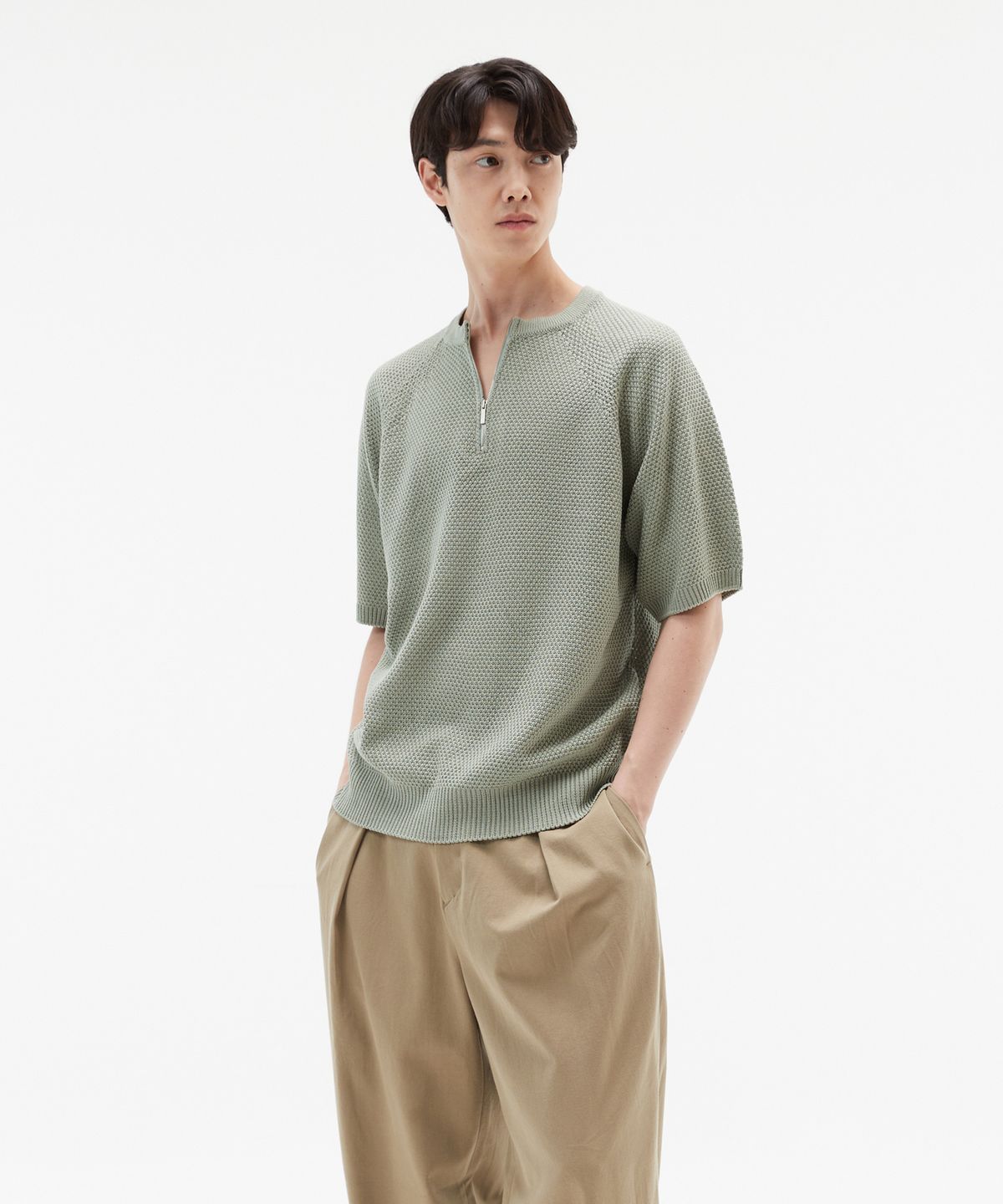르마드(LEMARD) 라운드 반오픈 하프 니트 - 민트