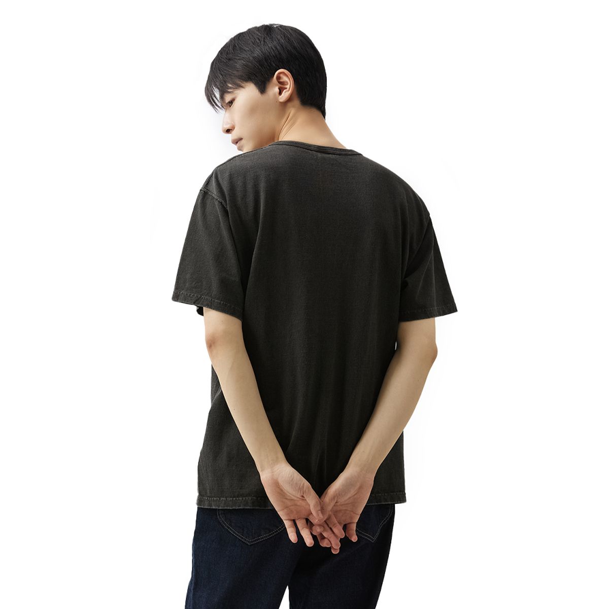 굿온(GOODON) 헨리넥 반팔 티셔츠 - 피그먼트 블랙