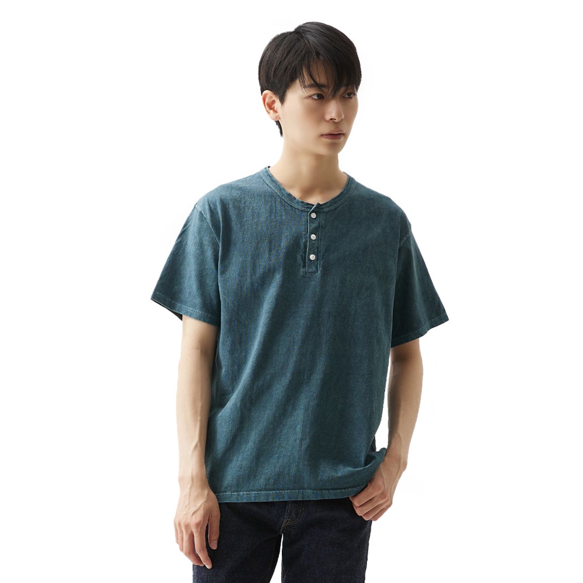 굿온(GOODON) 헨리넥 반팔 티셔츠 - 피그먼트 슬레이트