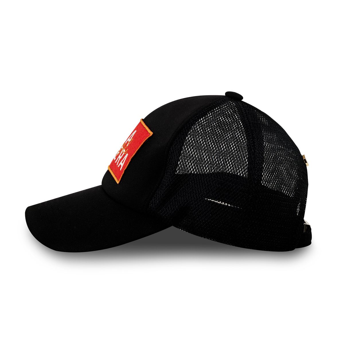 미스페라(MEASPHERA) LOGO PATCH TRUCKER CAP BLACK