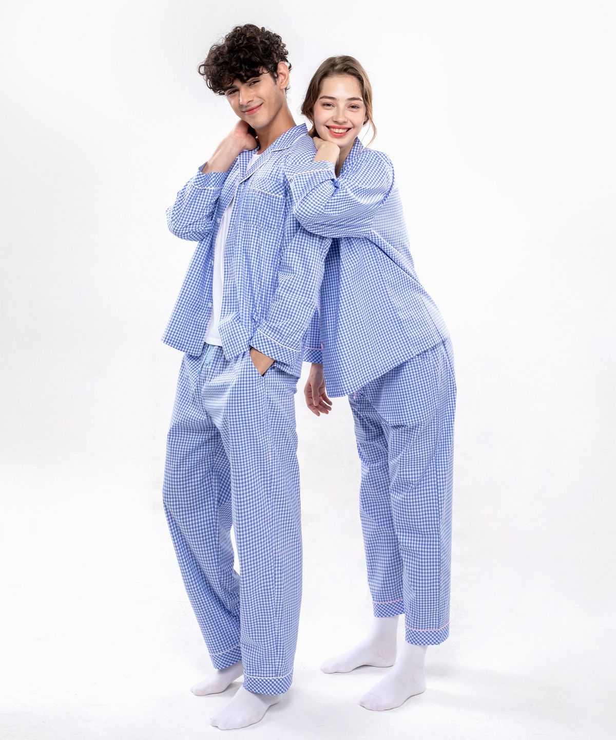 에어길(AIRGILL) [커플세트] 남녀 면 잠옷 파자마 상하의 세트