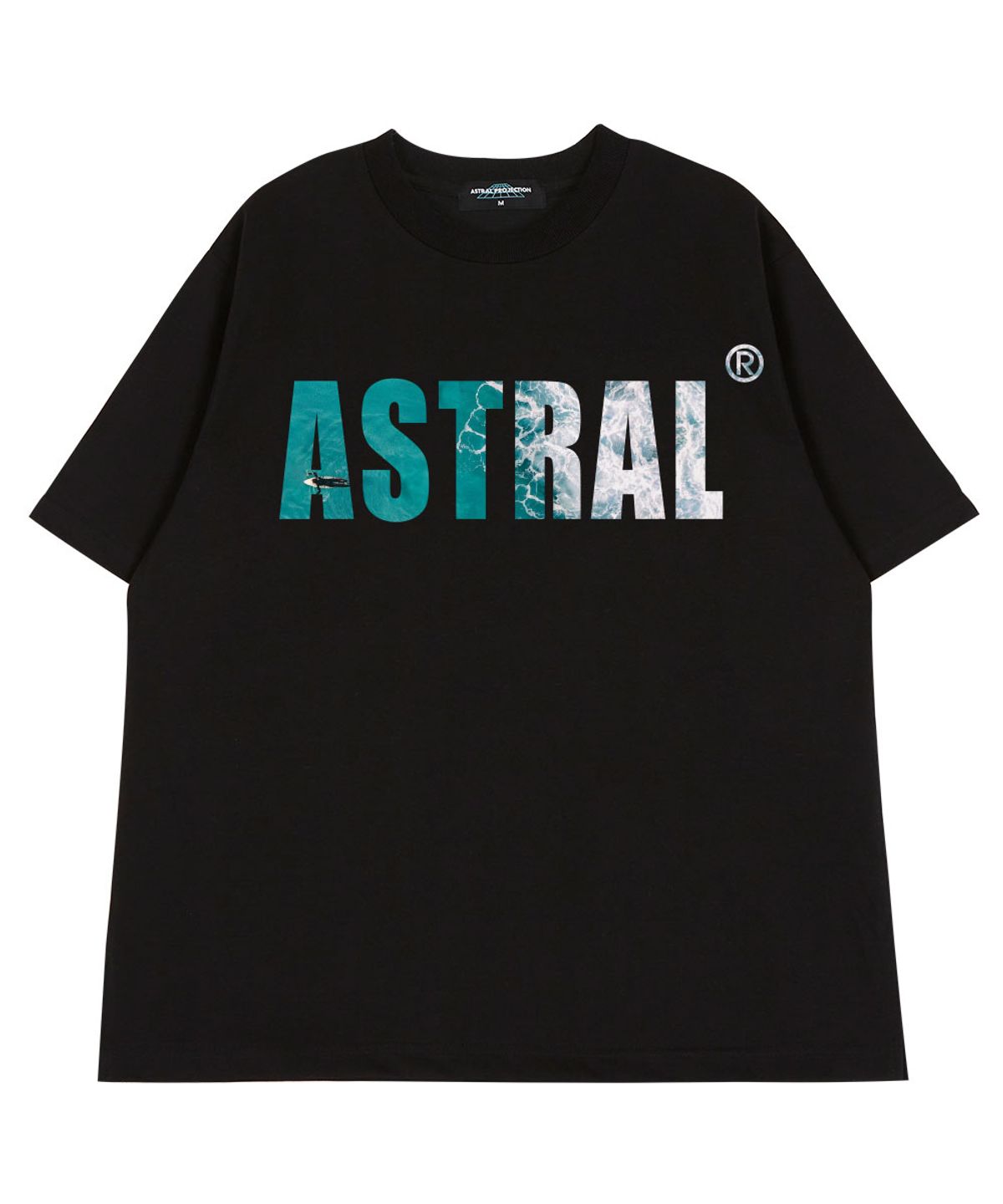 아스트랄 프로젝션(ASTRAL PROJECTION) 아스트랄 오션 레터링 라운드 넥  40수 이중직 면 반팔 티셔츠_블랙