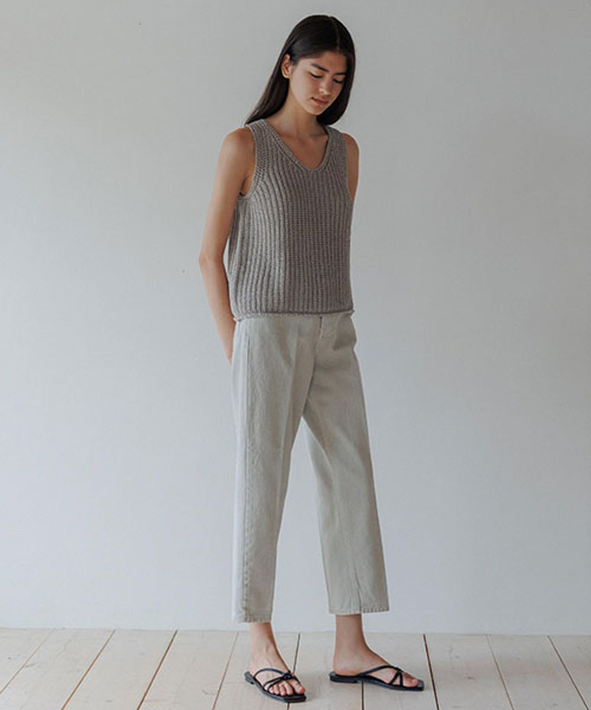 링서울(LINGSEOUL) hanji blended knit vest-grey