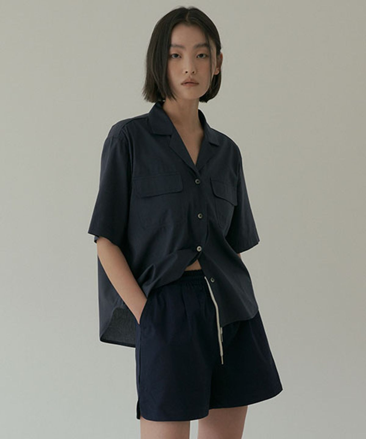 링서울(LINGSEOUL) half cotton banding pants-navy