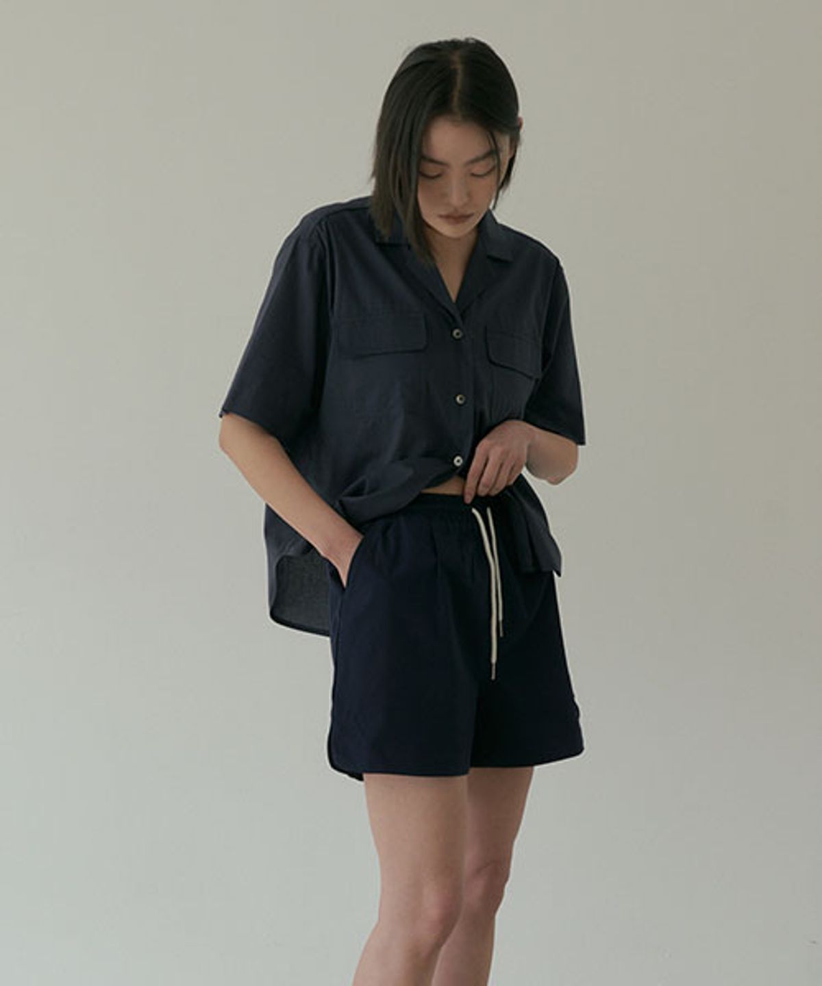 링서울(LINGSEOUL) half cotton banding pants-navy