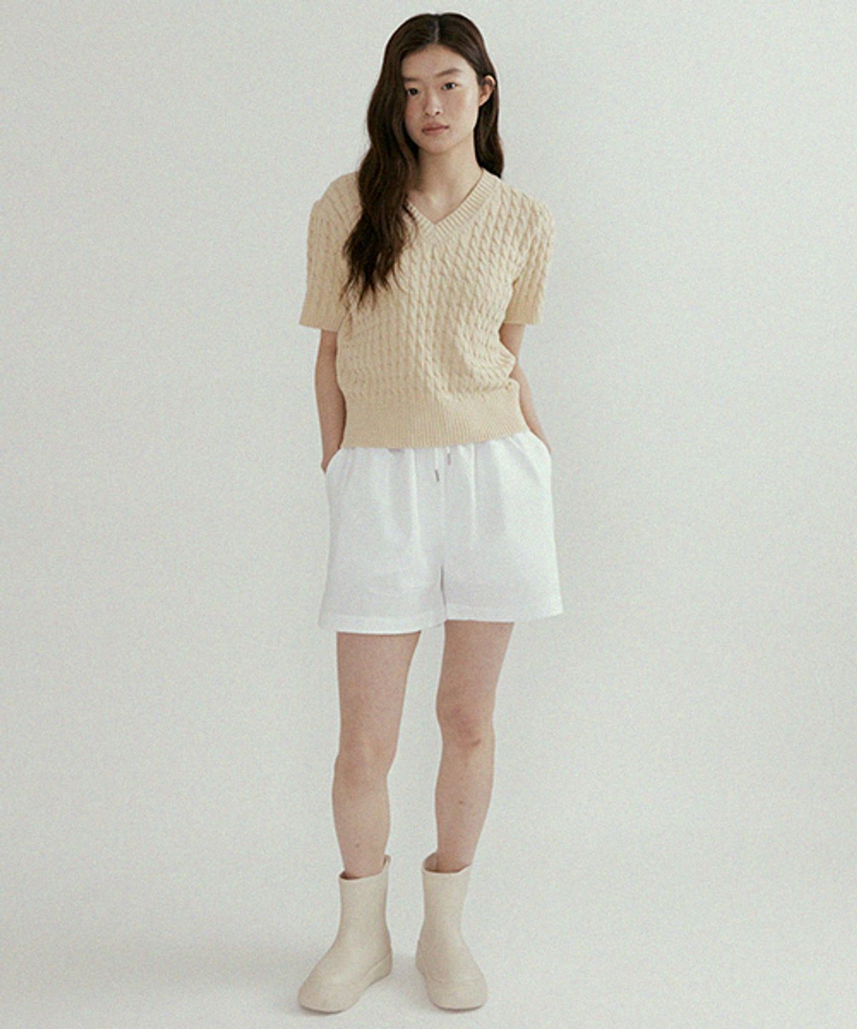 링서울(LINGSEOUL) half cotton banding pants-white