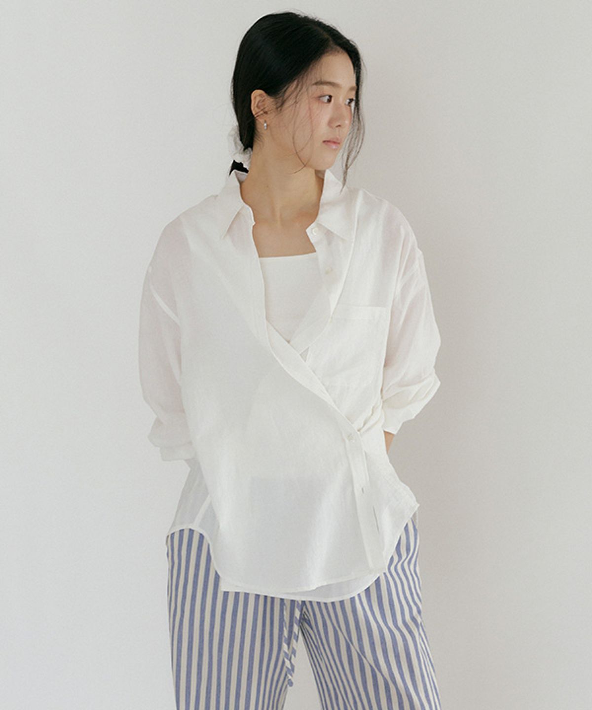 링서울(LINGSEOUL) linen bamboo blended wrap shirt-white