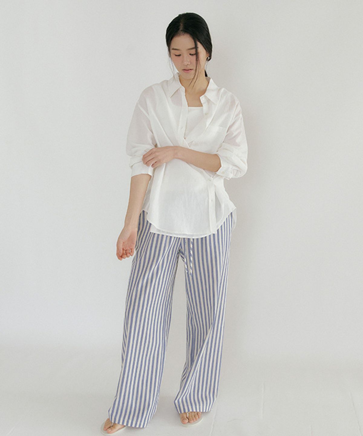 링서울(LINGSEOUL) linen bamboo blended wrap shirt-white