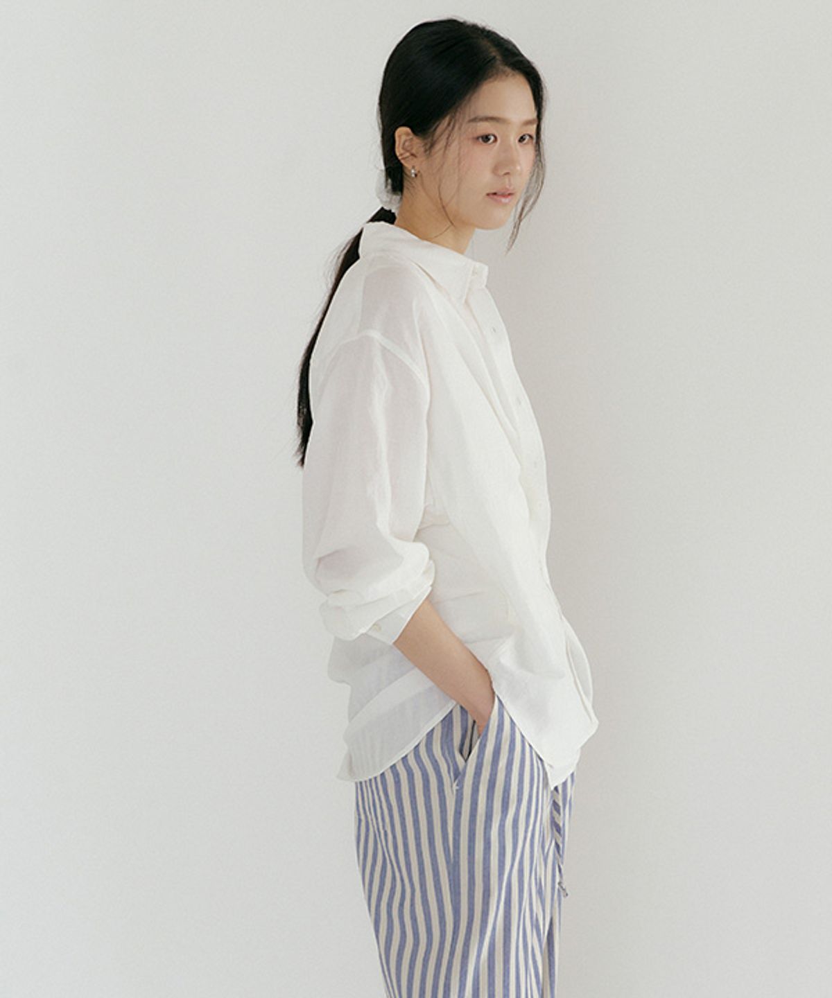 링서울(LINGSEOUL) linen bamboo blended wrap shirt-white