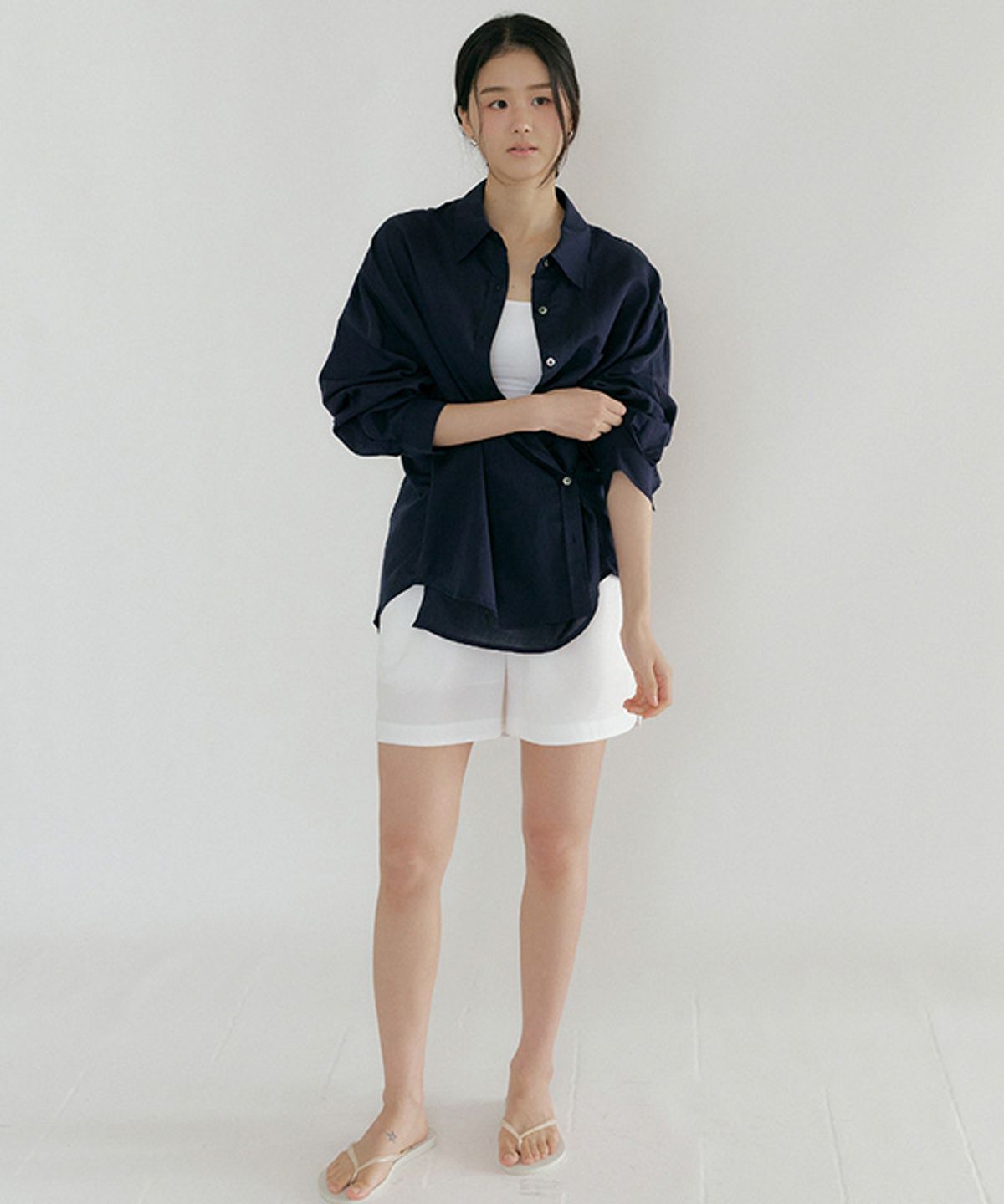 링서울(LINGSEOUL) linen bamboo blended wrap shirt-navy