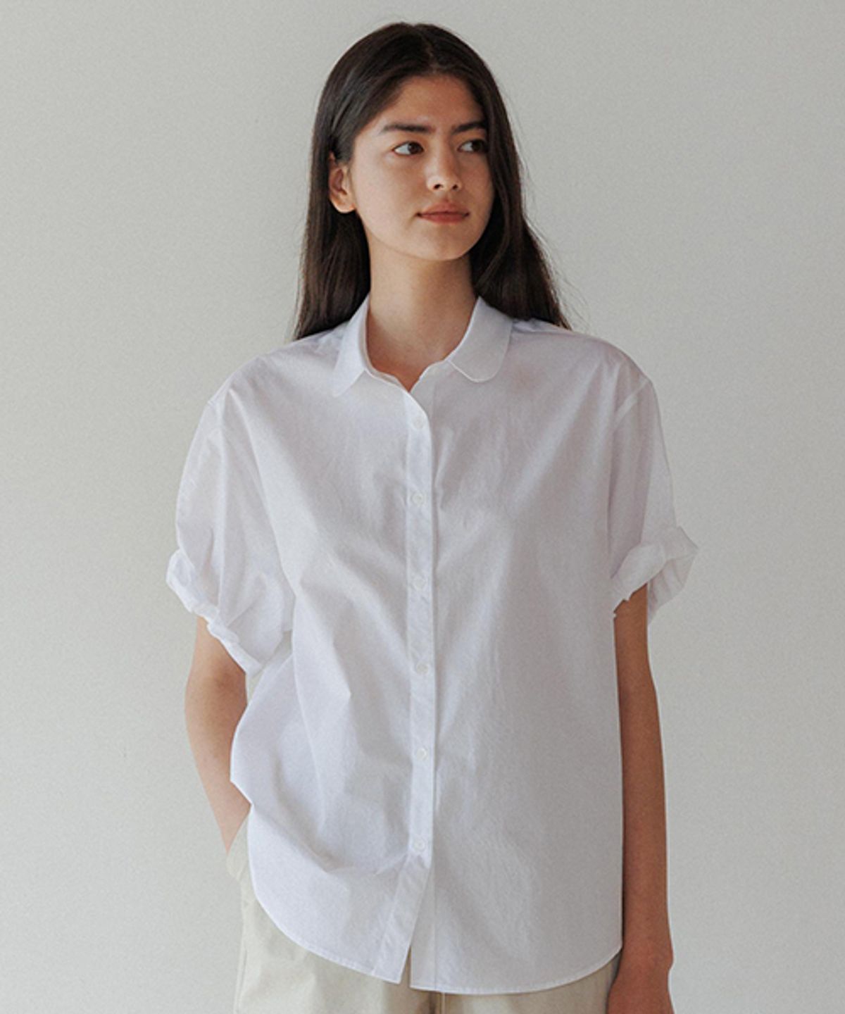 링서울(LINGSEOUL) cotton roll-up blouse-white