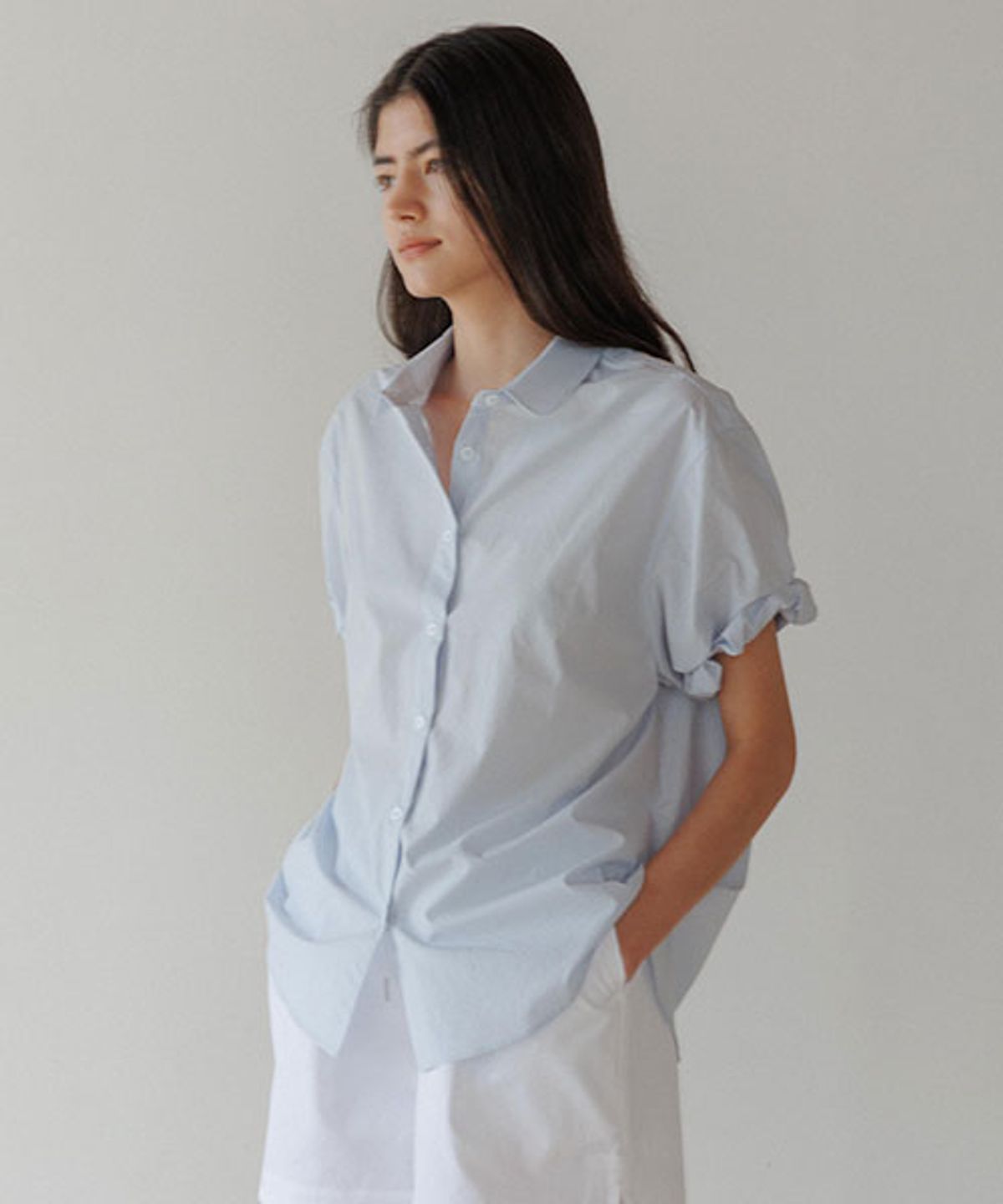 링서울(LINGSEOUL) cotton roll-up blouse-sky blue