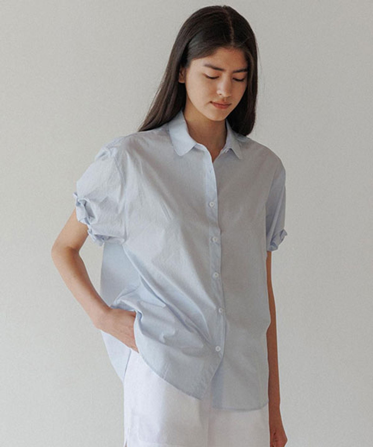 링서울(LINGSEOUL) cotton roll-up blouse-sky blue