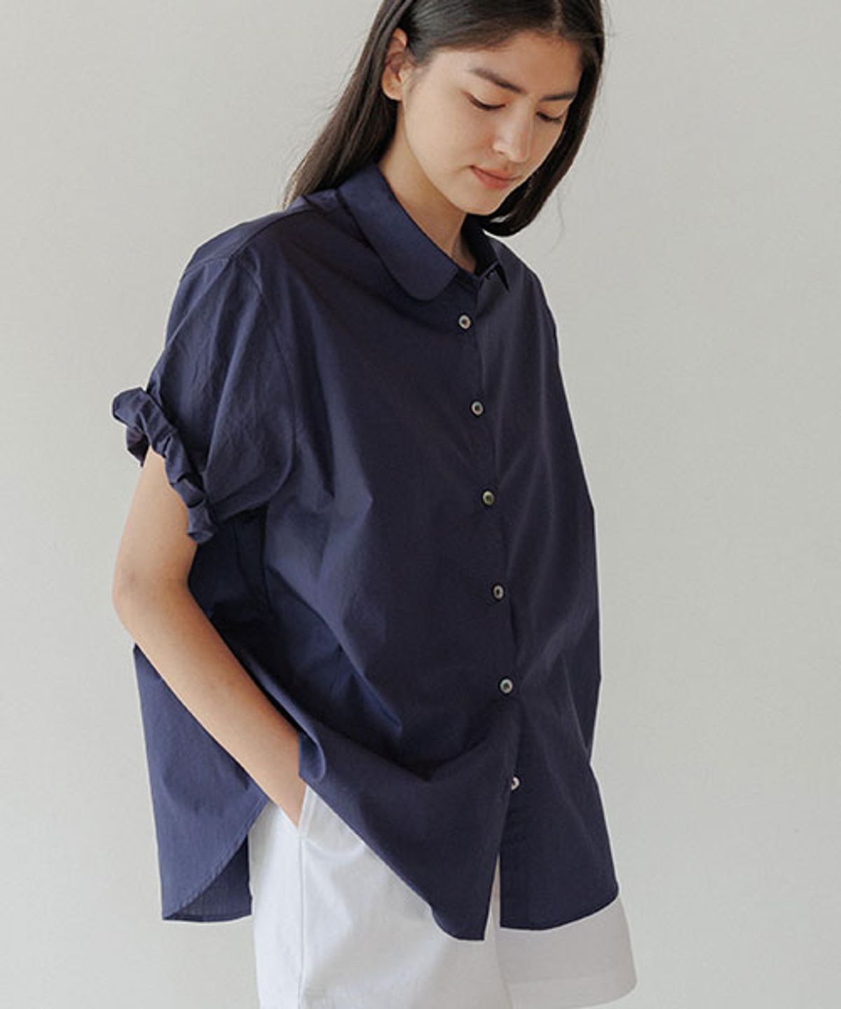 링서울(LINGSEOUL) cotton roll-up blouse-navy
