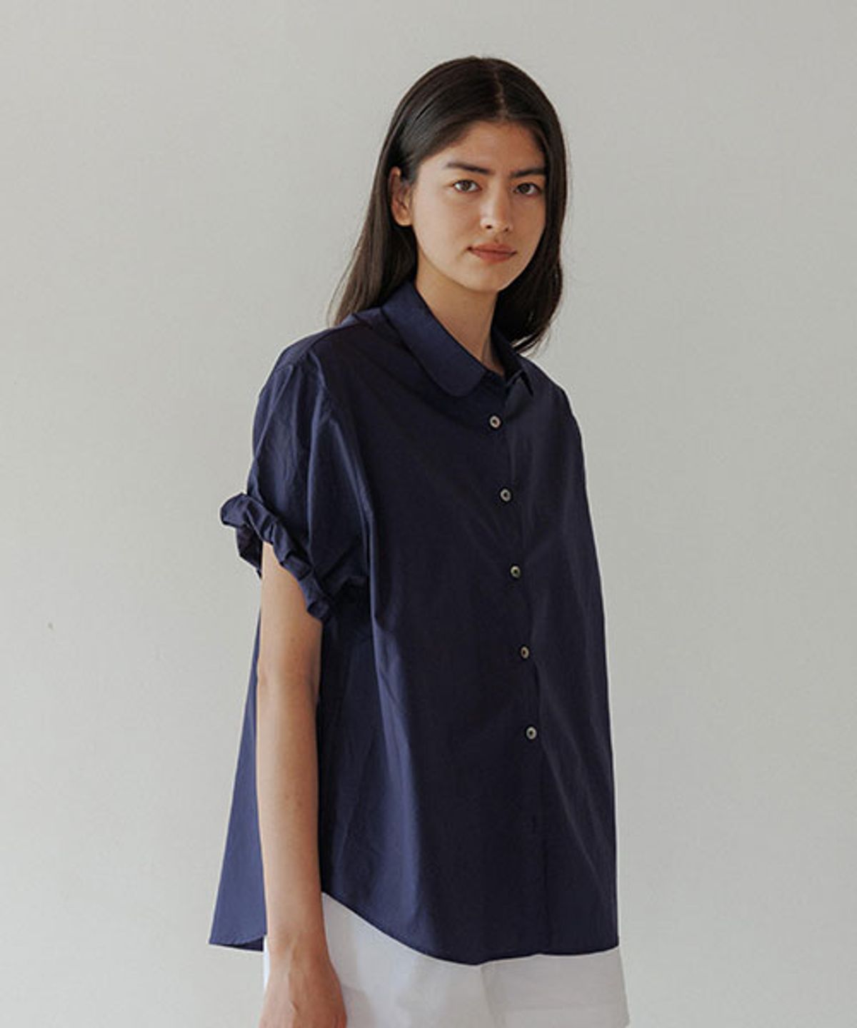링서울(LINGSEOUL) cotton roll-up blouse-navy