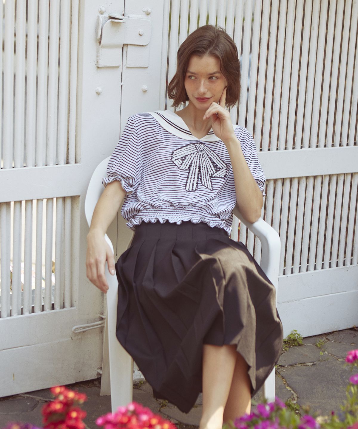 바이탈싸인(VITALSIGN) Ribbon Sailor Top (STRIPE)