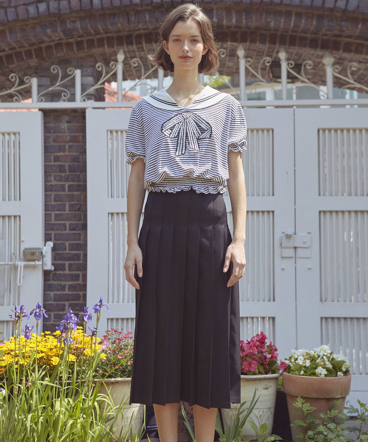 바이탈싸인(VITALSIGN) Ribbon Sailor Top (STRIPE)