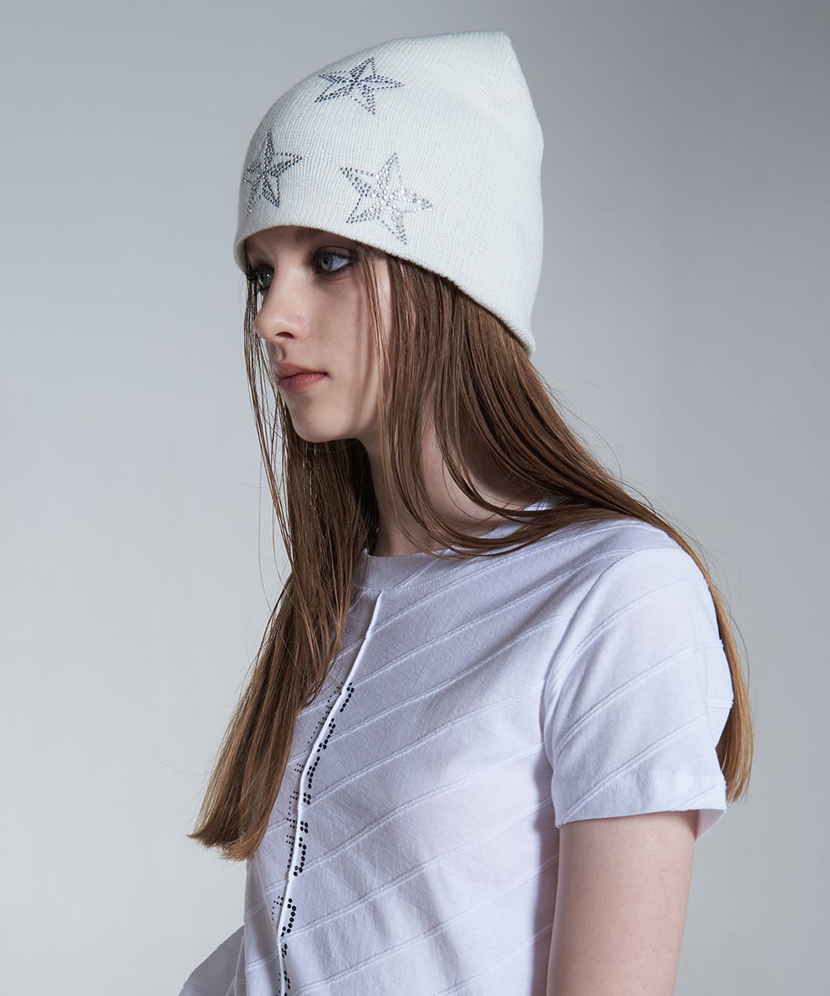 셋업이엑스이(SETUP-EXE) Star crystal cubic Beanie [Ivory]