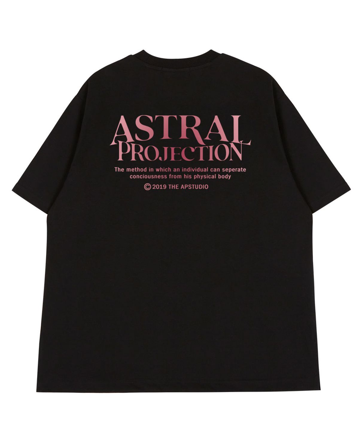 아스트랄 프로젝션(ASTRAL PROJECTION) 그라데이션 레터링 라운드 넥  40수 이중직 면 반팔 티셔츠_블랙