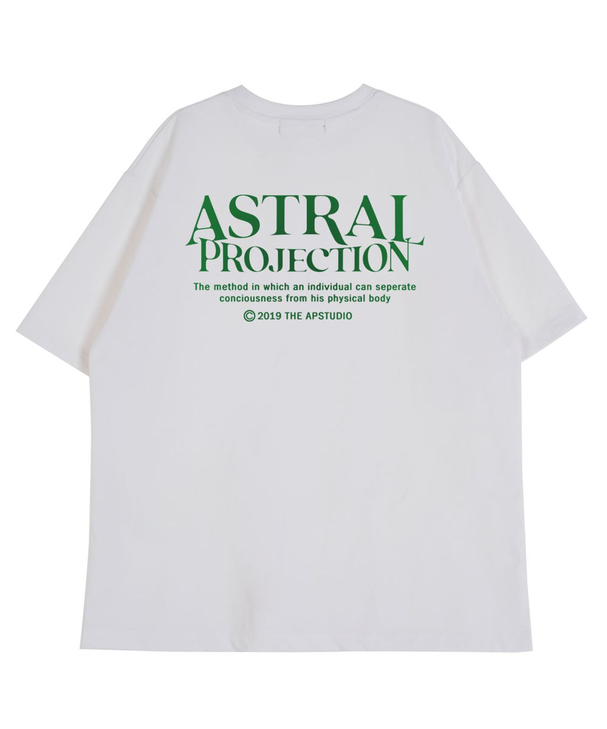 아스트랄 프로젝션(ASTRAL PROJECTION) 그라데이션 레터링 라운드 넥  40수 이중직 면 반팔 티셔츠_화이트