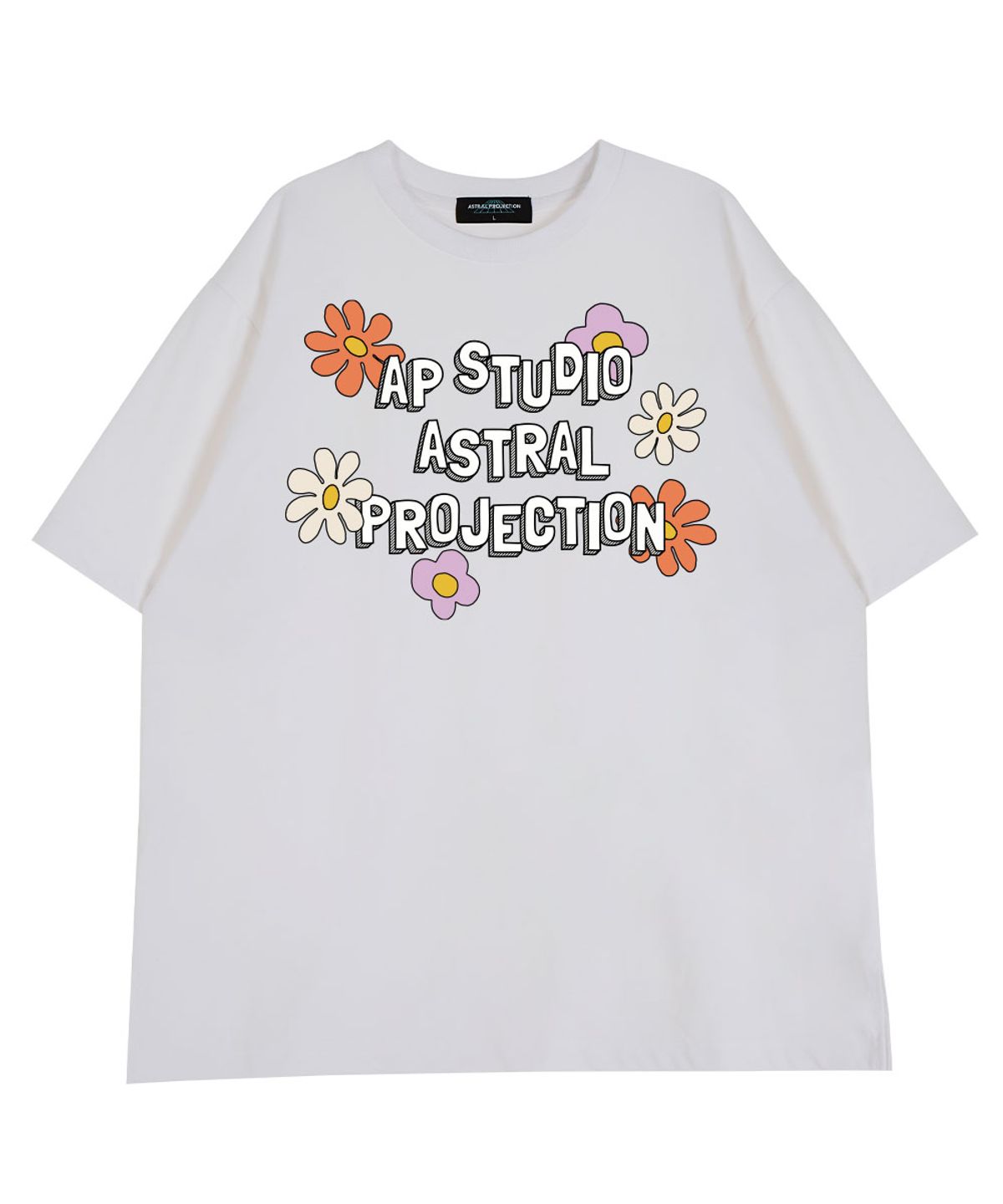 아스트랄 프로젝션(ASTRAL PROJECTION) 에이피 플라워 라운드 넥  40수 이중직 면 반팔 티셔츠_화이트
