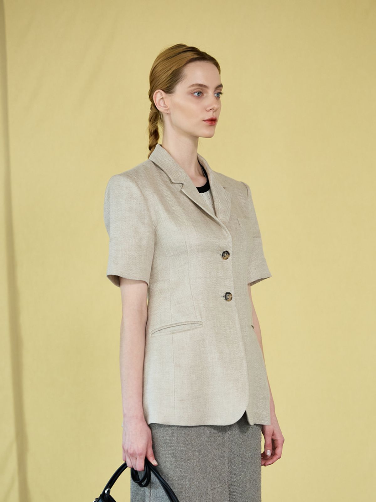 위메농(OUI MAIS NON) Tullip herringbone-linen jacket