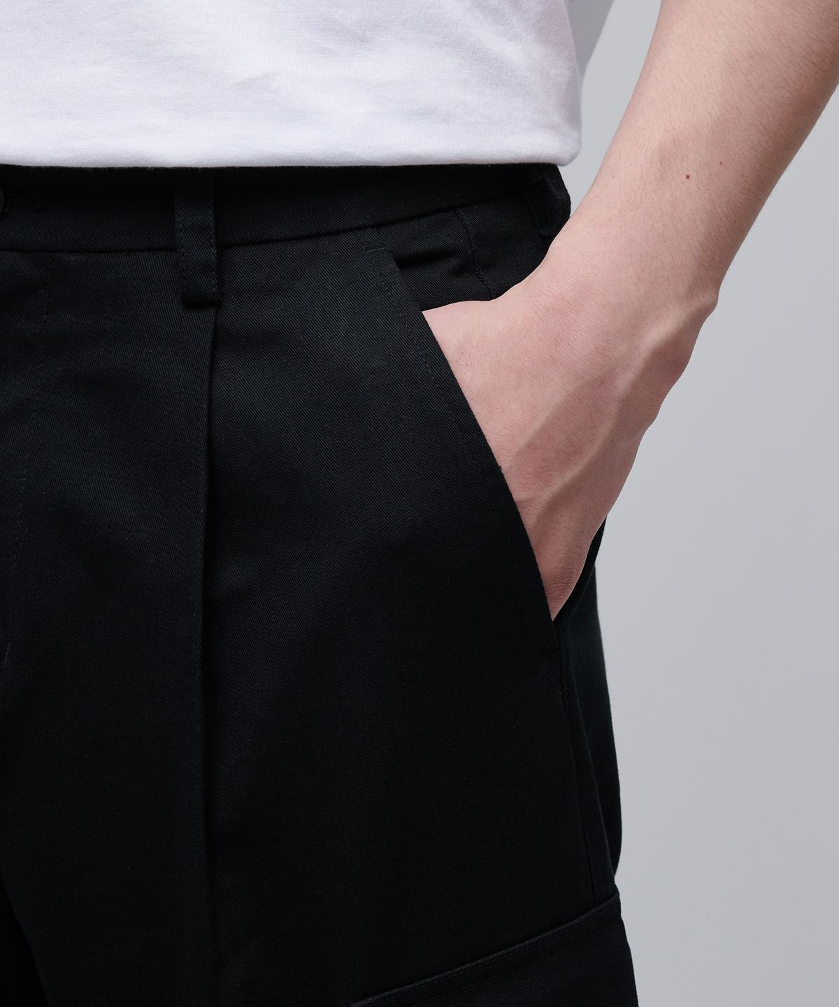 무신사 스탠다드(MUSINSA STANDARD) 원 턱 와이드 카고 팬츠 [블랙]