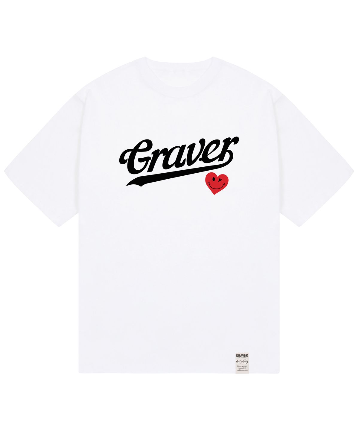 그레이버(GRAVER) [UNISEX]베이스볼 로고 하트스마일 반팔티_화이트