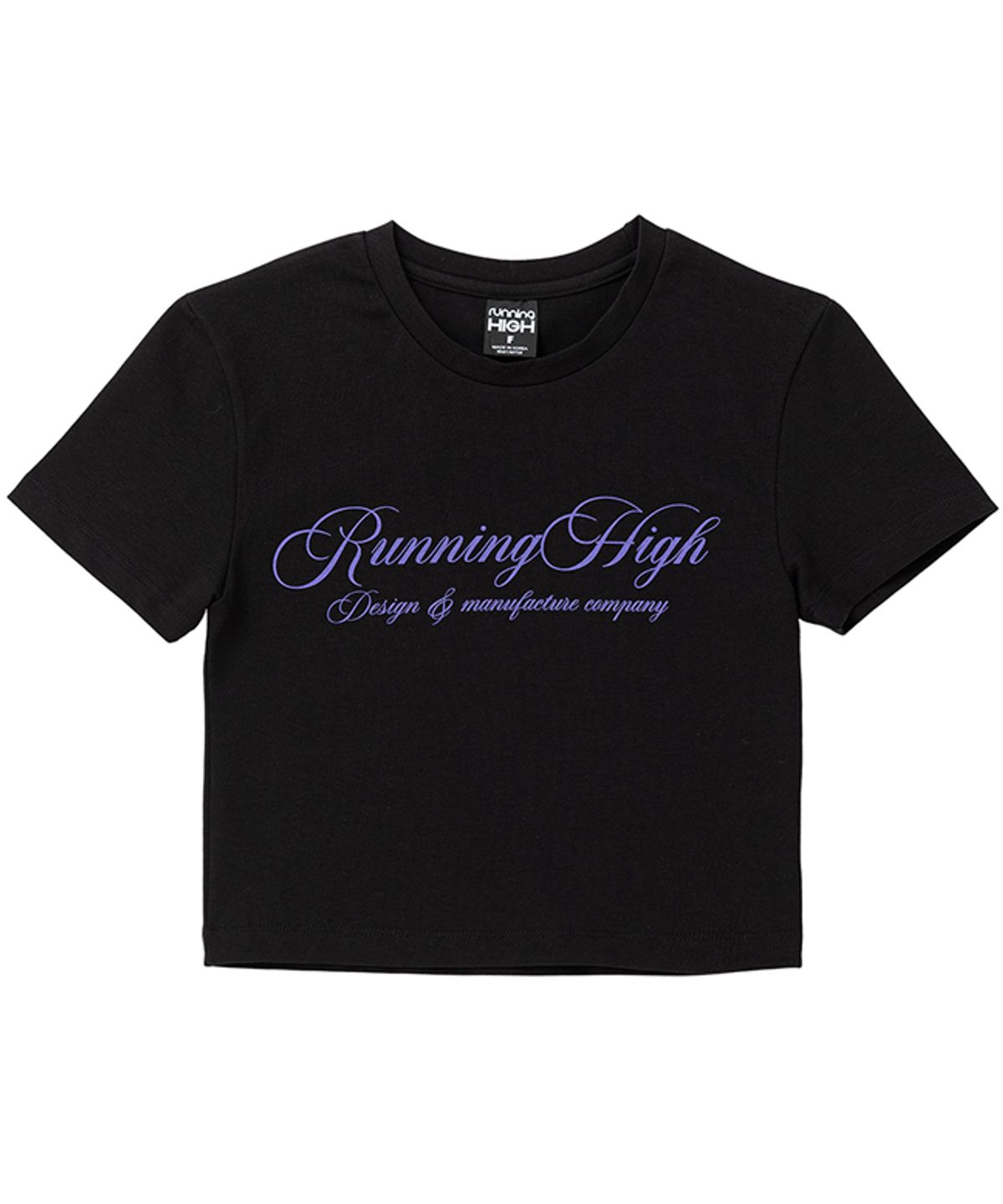 러닝하이(RUNNINGHIGH) 커시브 로고 H/S 슬림 크롭 티 [블랙]