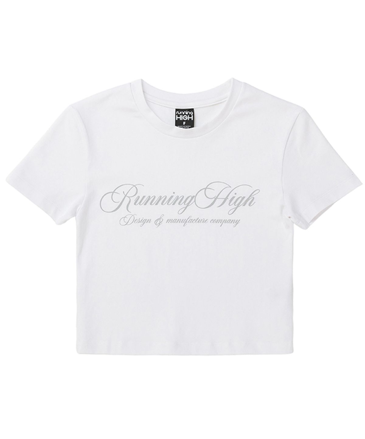 러닝하이(RUNNINGHIGH) 커시브 로고 H/S 슬림 크롭 티 [화이트]