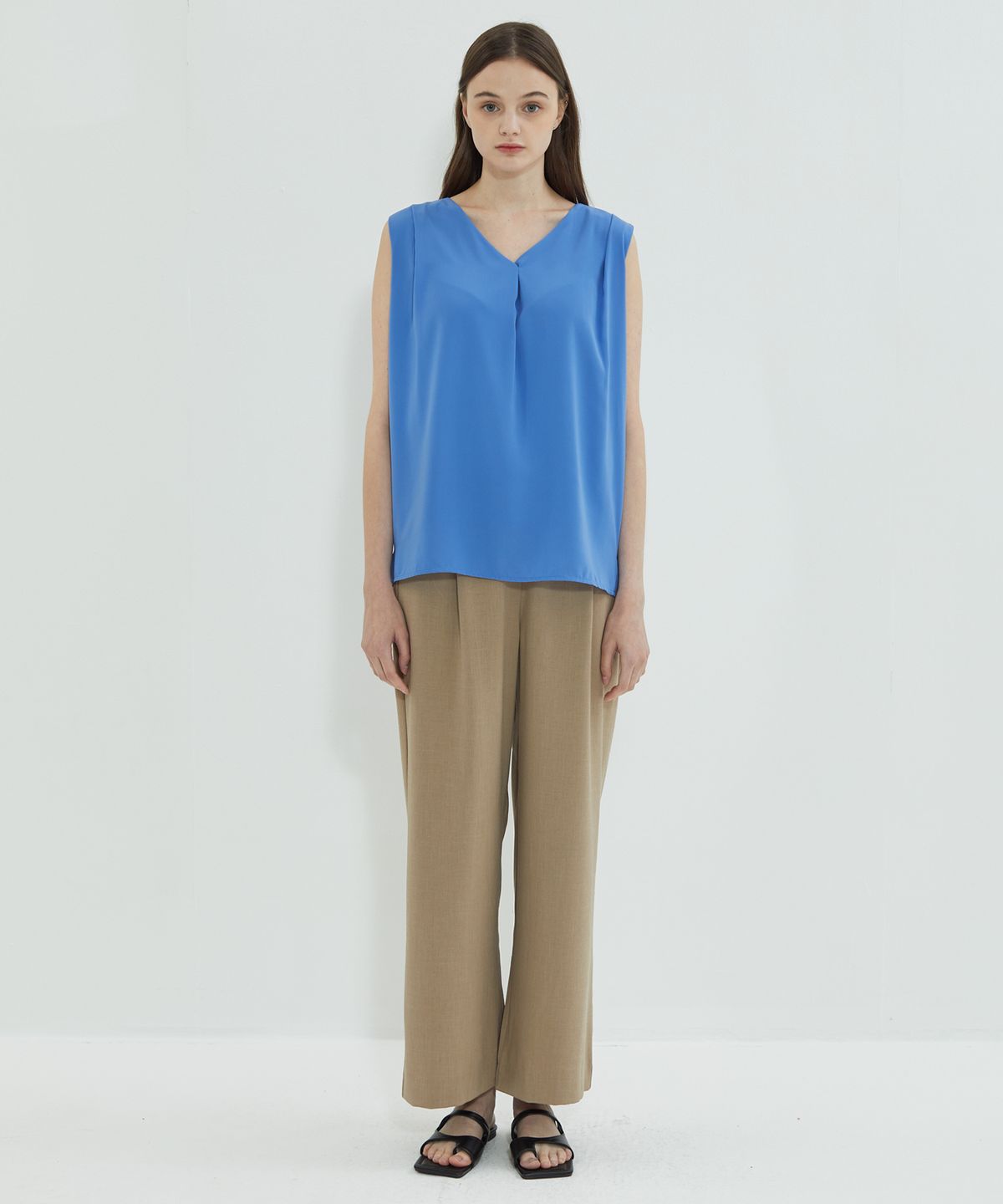 마나비스세븐(MANAVIS7) Pintuck Double Layer Blouse Blue