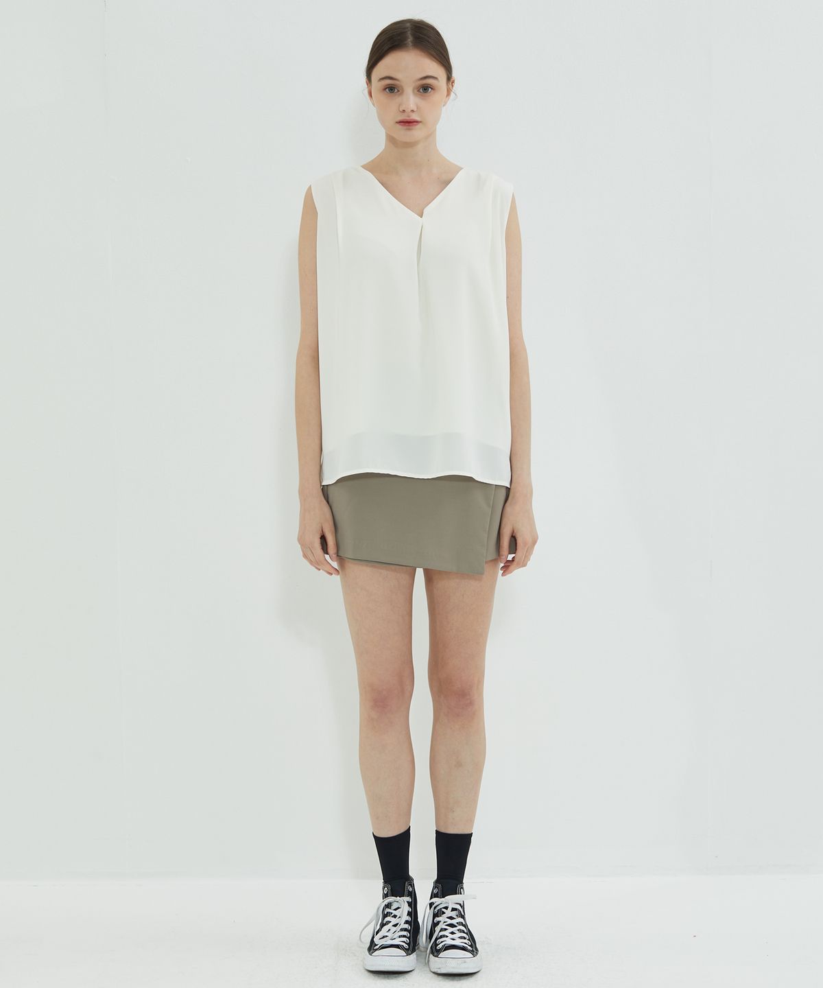 마나비스세븐(MANAVIS7) Pintuck Double Layer Blouse Ivory
