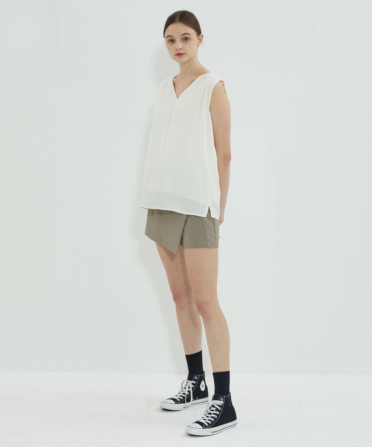 마나비스세븐(MANAVIS7) Pintuck Double Layer Blouse Ivory