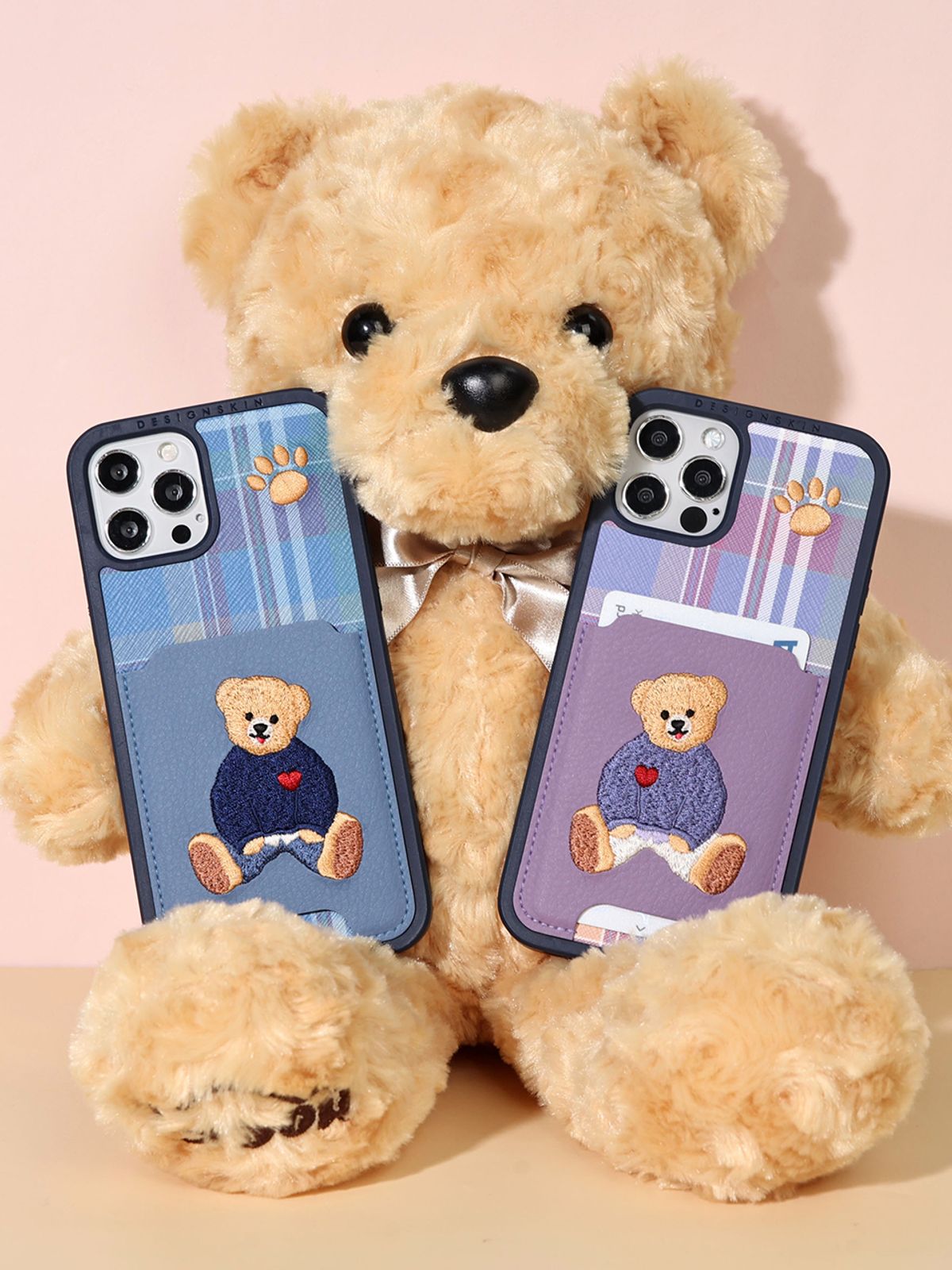 디자인스킨(DESIGNSKIN) 자수 하트 베어 포켓 케이스 스카이블루