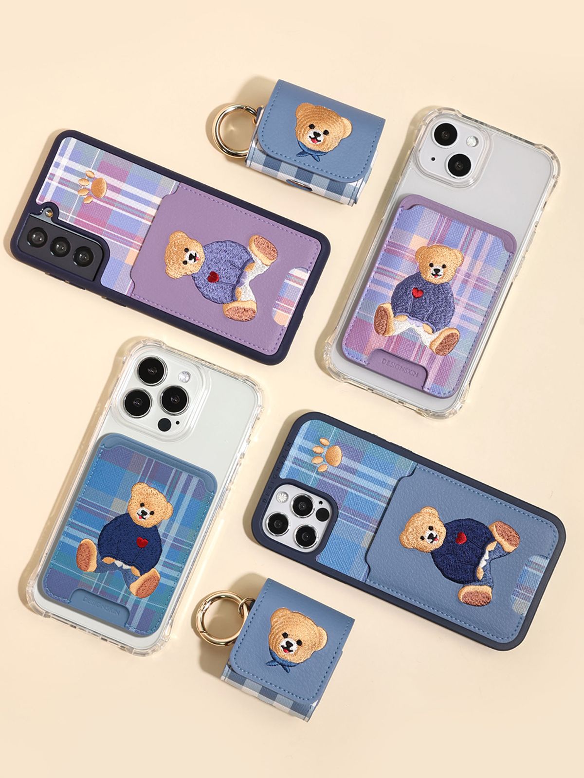 디자인스킨(DESIGNSKIN) 자수 하트 베어 포켓 케이스 스카이블루