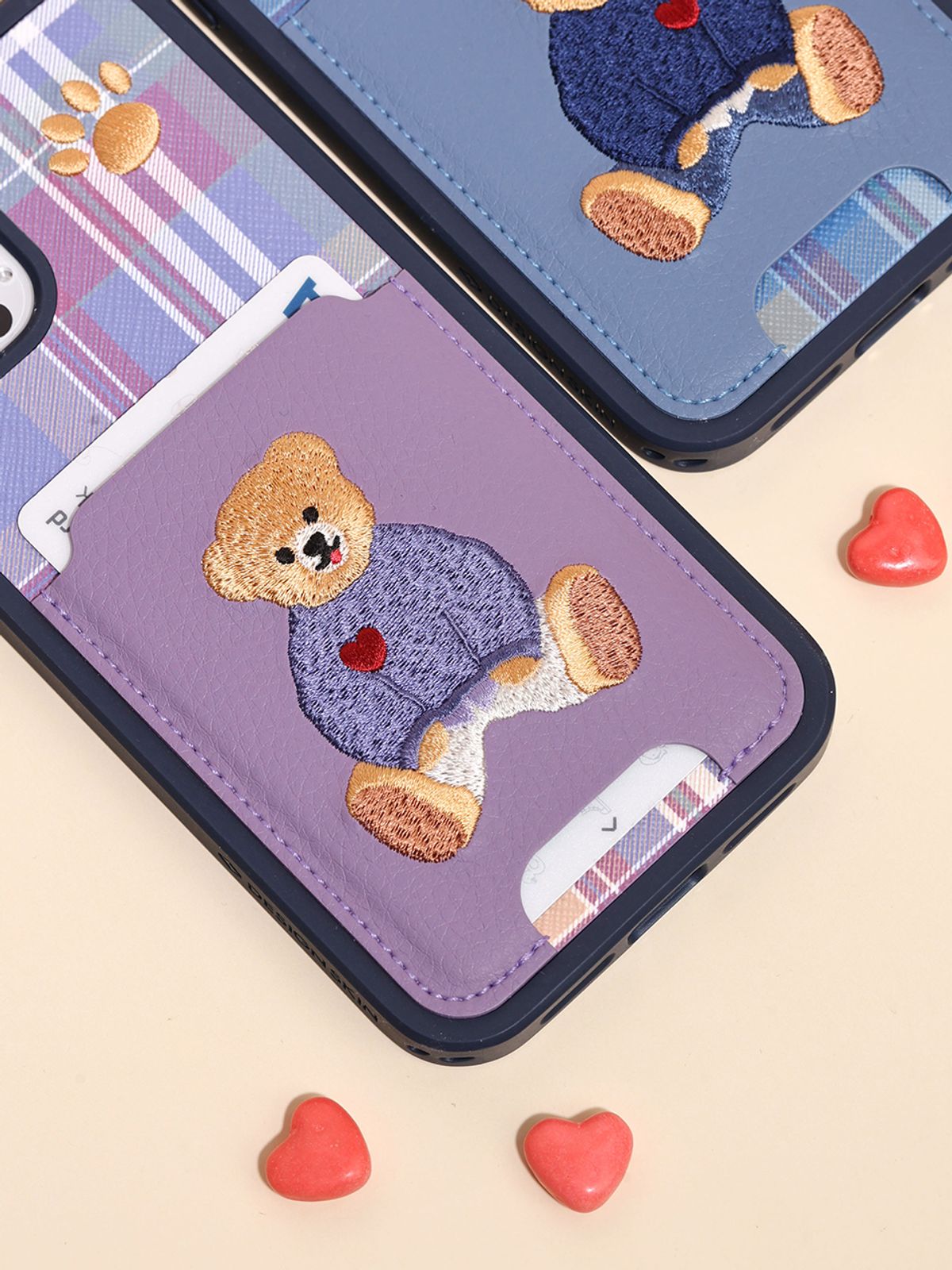 디자인스킨(DESIGNSKIN) 자수 하트 베어 포켓 케이스 바이올렛