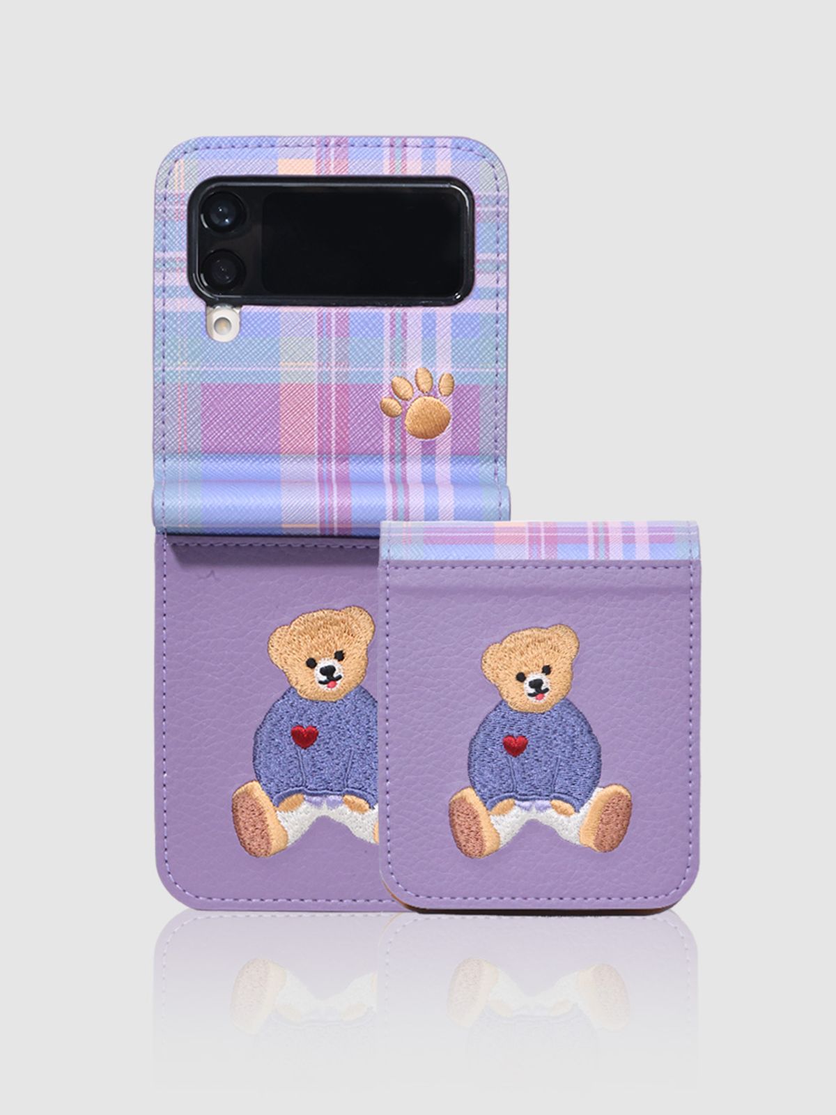 디자인스킨(DESIGNSKIN) 자수 하트 베어 포켓 케이스 바이올렛