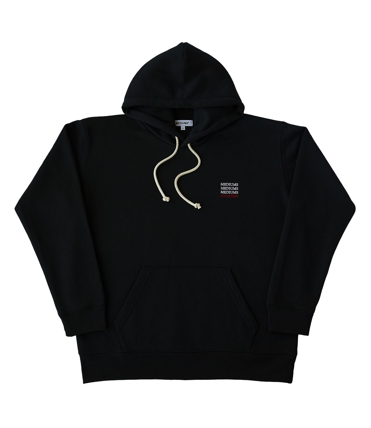 미디엄스(MEDIUMS) Upside Down Logo Hoodie - Black (업사이드 다운 로고 후드티)