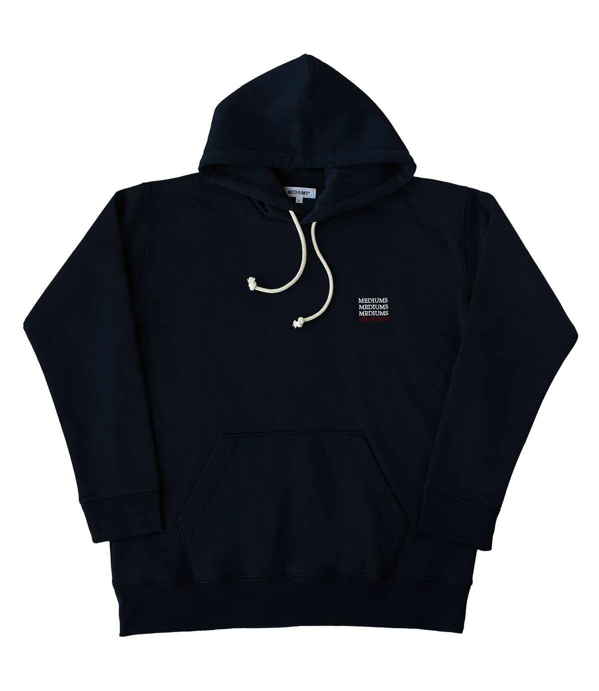 미디엄스(MEDIUMS) Upside Down Logo Hoodie - Navy (업사이드 다운 로고 후드티)