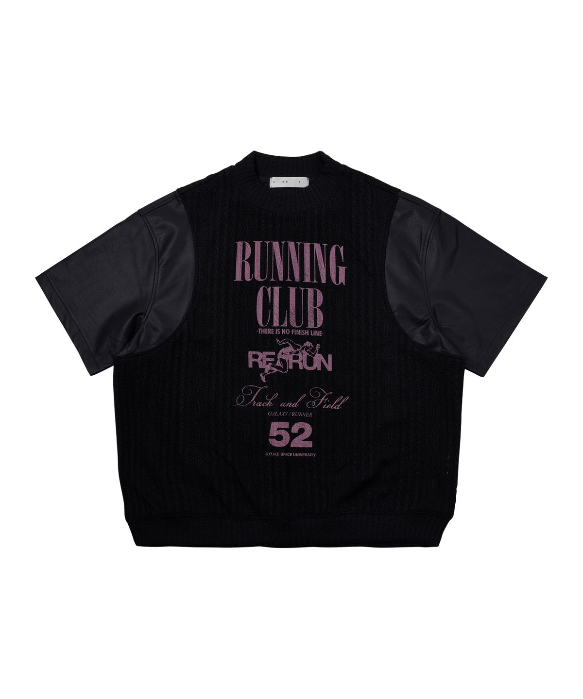 씨오엠이(COME) [UNISEX] Leather-Sleeve Cable-Knit Sweater (Black)