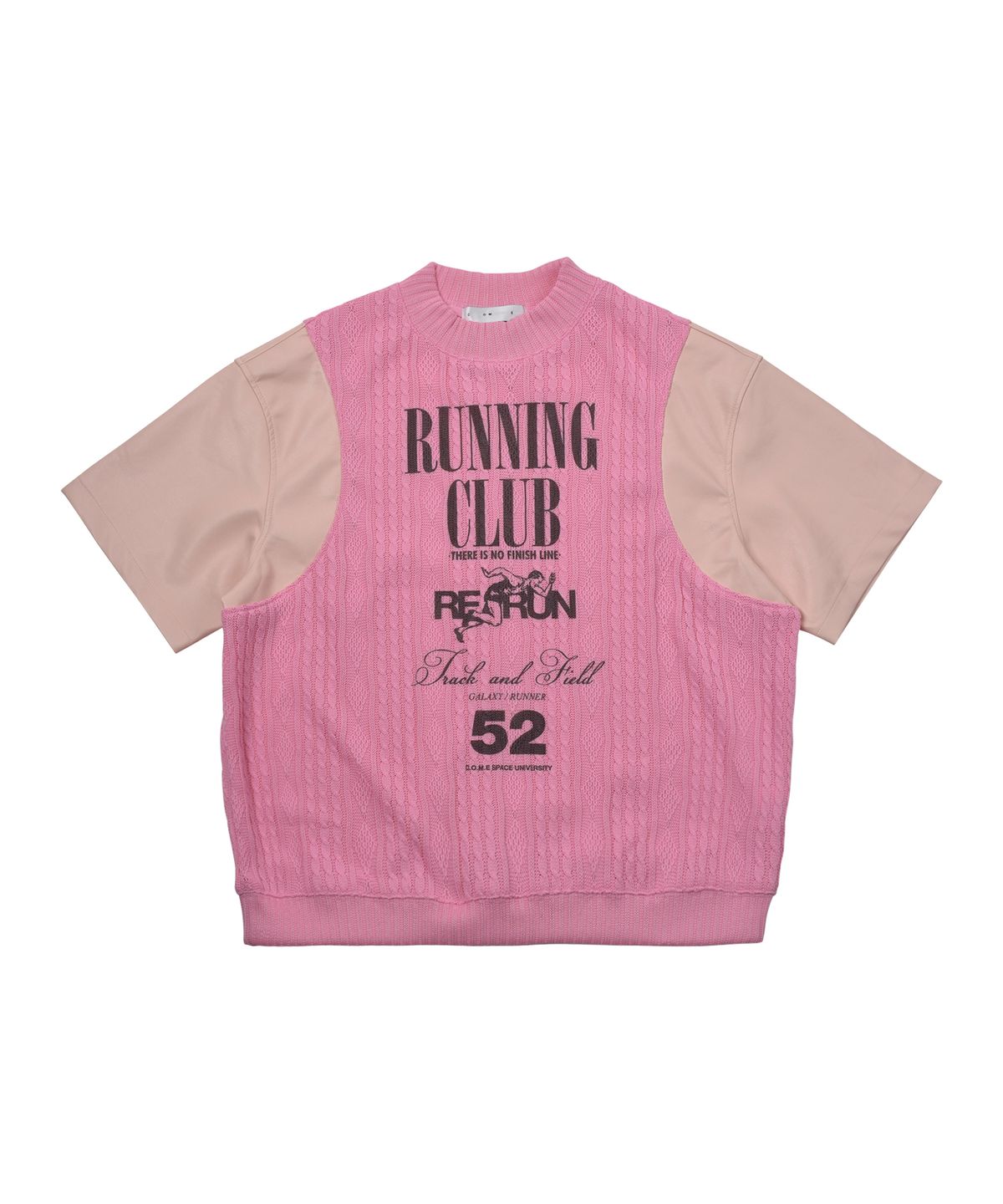 씨오엠이(COME) [UNISEX] Leather-Sleeve Cable-Knit Sweater (Pink)
