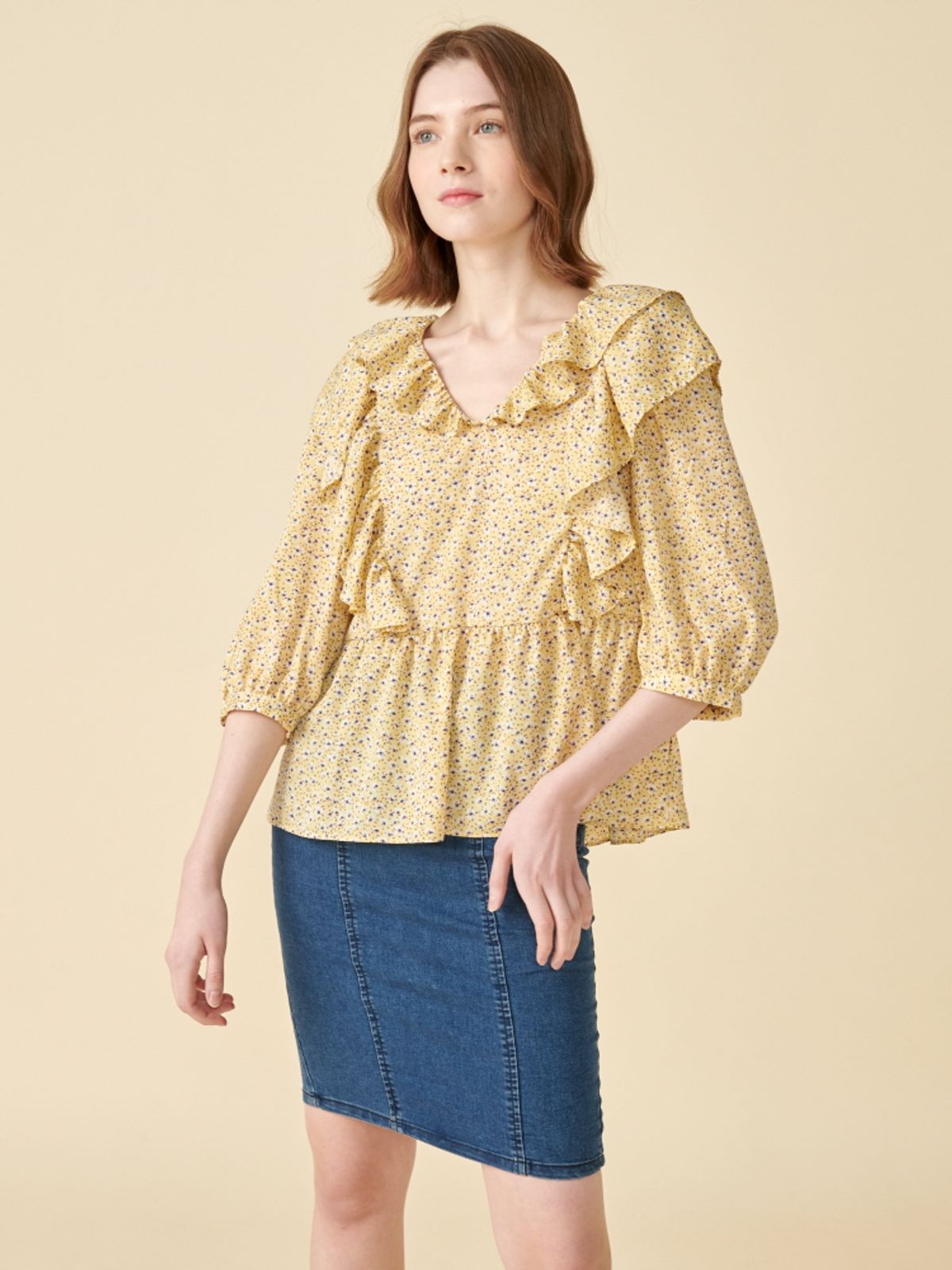 코엣(COETT) 데이지 셔링 탑 Coett Daisy Shirring Top 옐로우