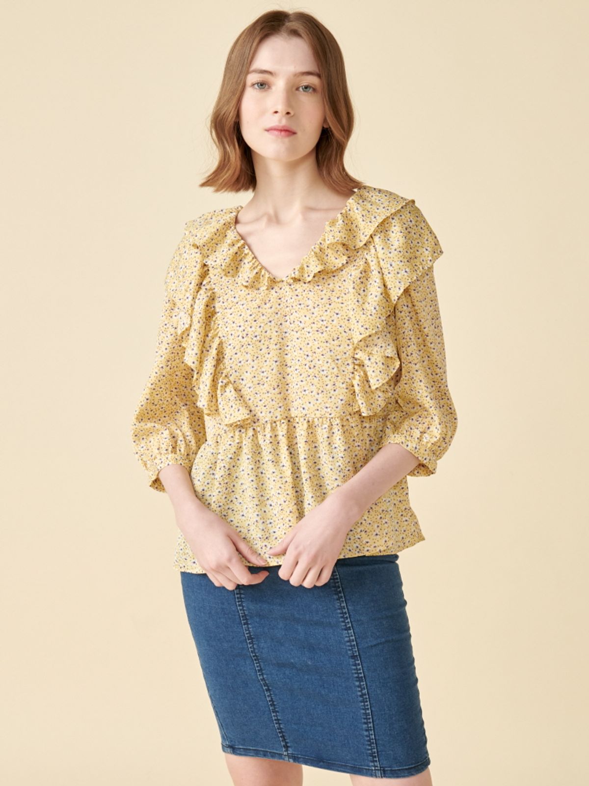 코엣(COETT) 데이지 셔링 탑 Coett Daisy Shirring Top 옐로우