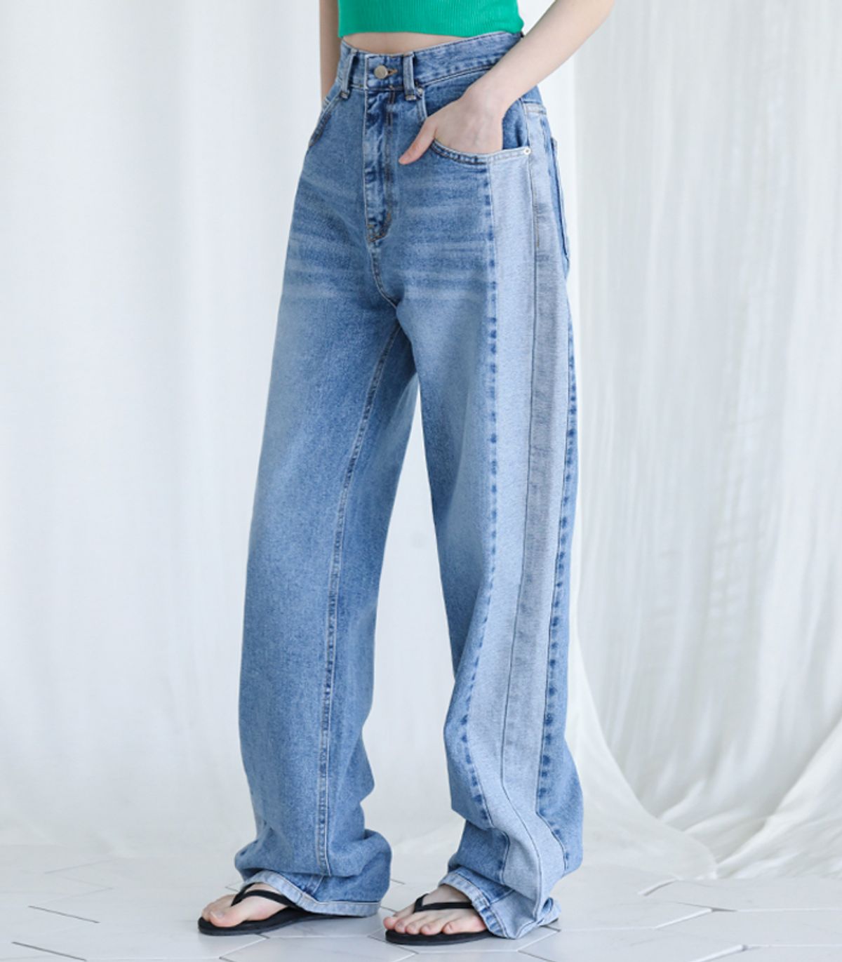 어반드레스(AVANDRESS) two-tone wide pants BLUE