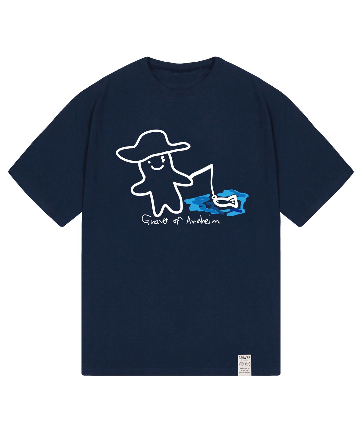 그레이버(GRAVER) [UNISEX]휴먼 드로잉 피쉬 스마일 반팔티_네이비