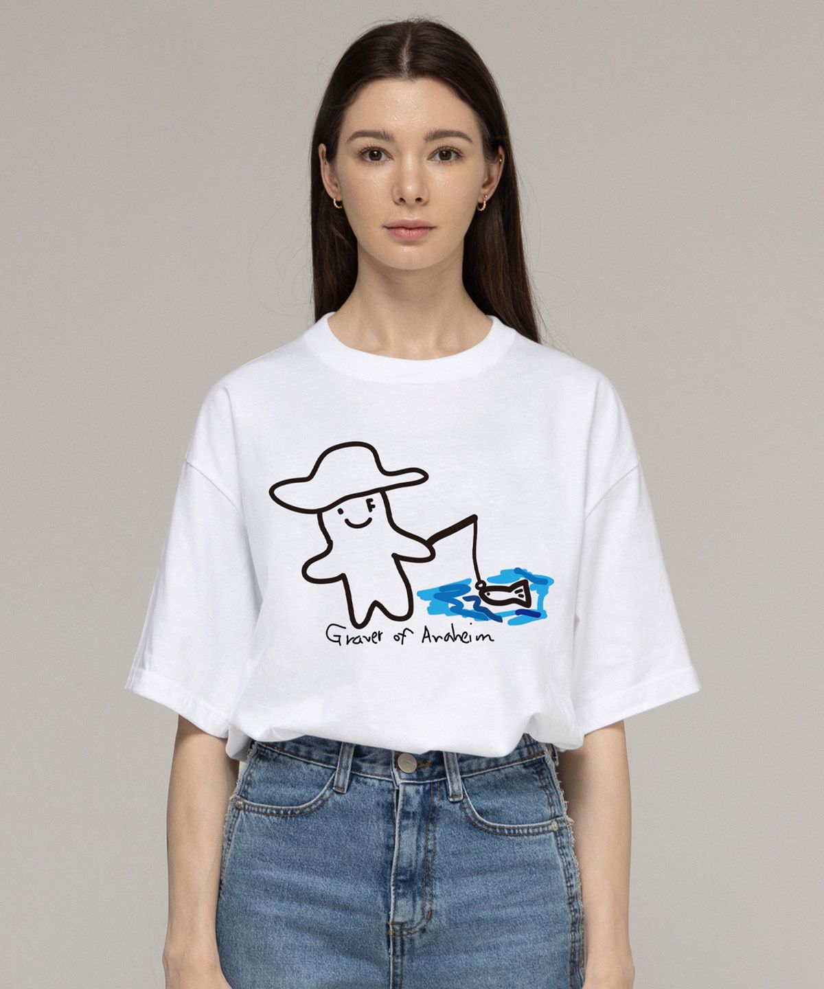 그레이버(GRAVER) [UNISEX]휴먼 드로잉 피쉬 스마일 반팔티_화이트