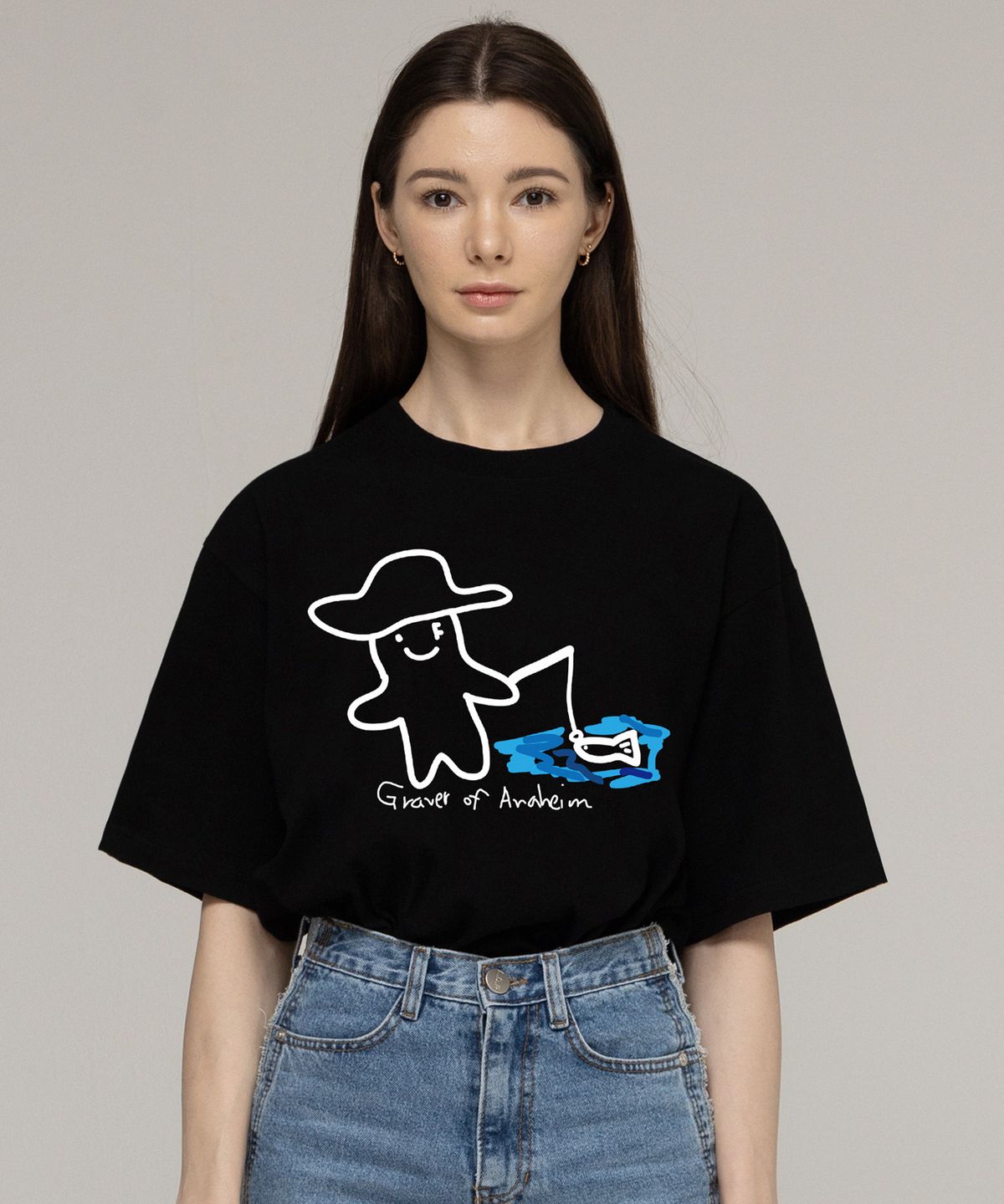 그레이버(GRAVER) [UNISEX]휴먼 드로잉 피쉬 스마일 반팔티_블랙
