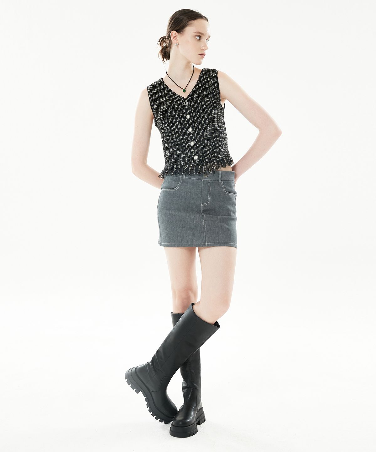 라티젠(LARTIGENT) LLS GREY MINI SKIRT(GRAY)