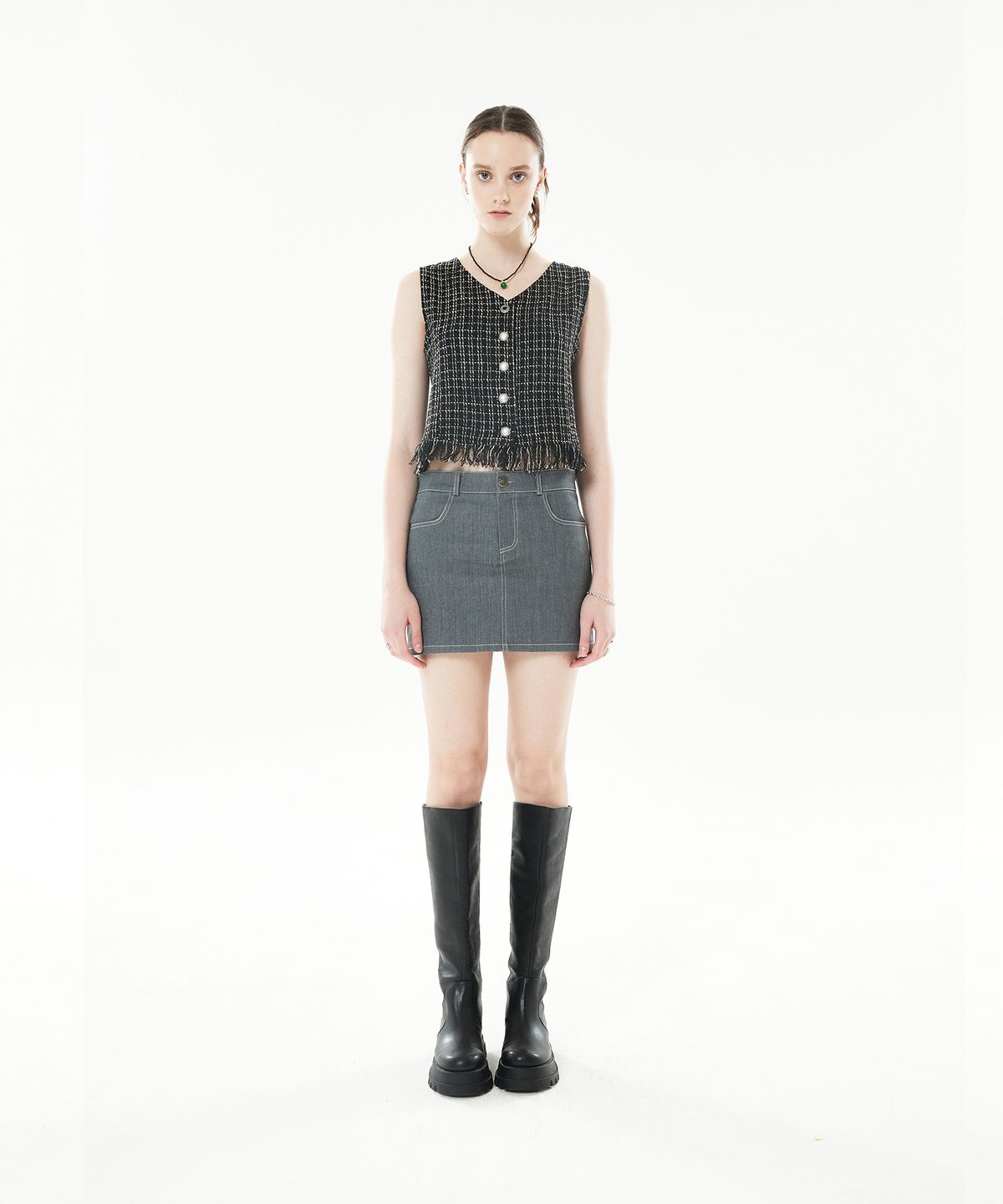 라티젠(LARTIGENT) LLS GREY MINI SKIRT(GRAY)