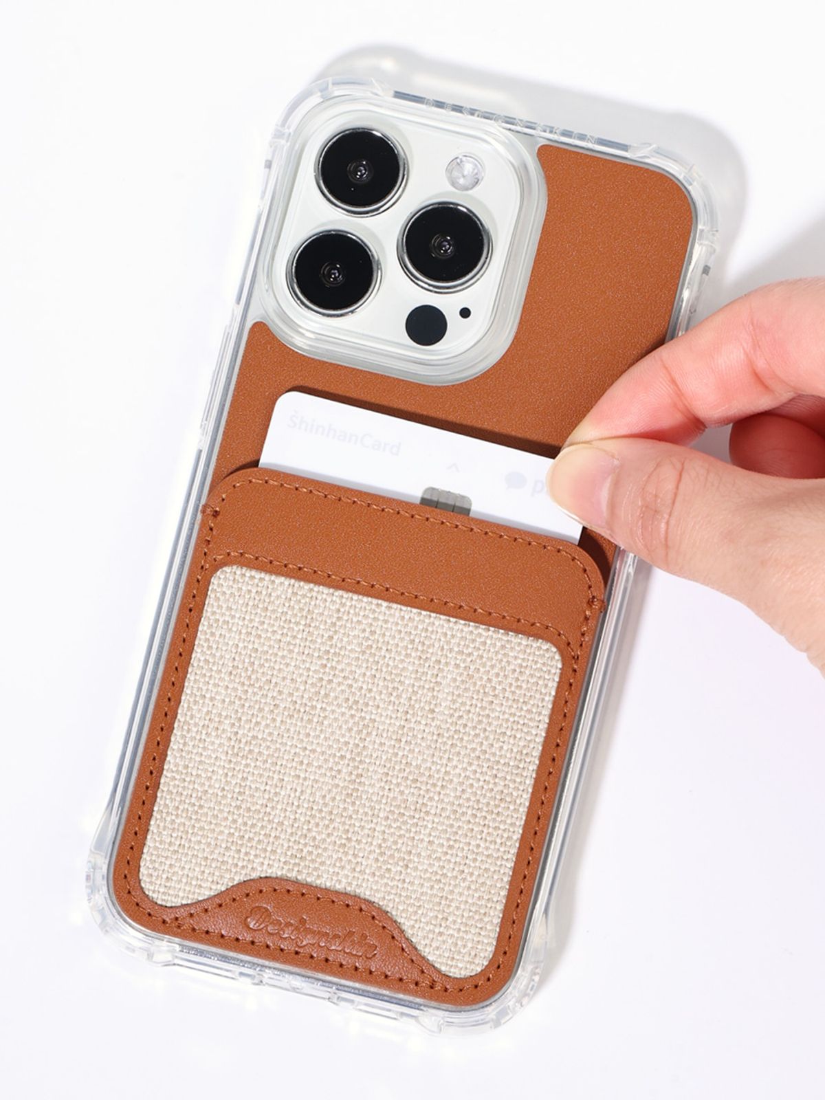 디자인스킨(DESIGNSKIN) 캔버스 레더 포켓 카드수납 케이스 브라운